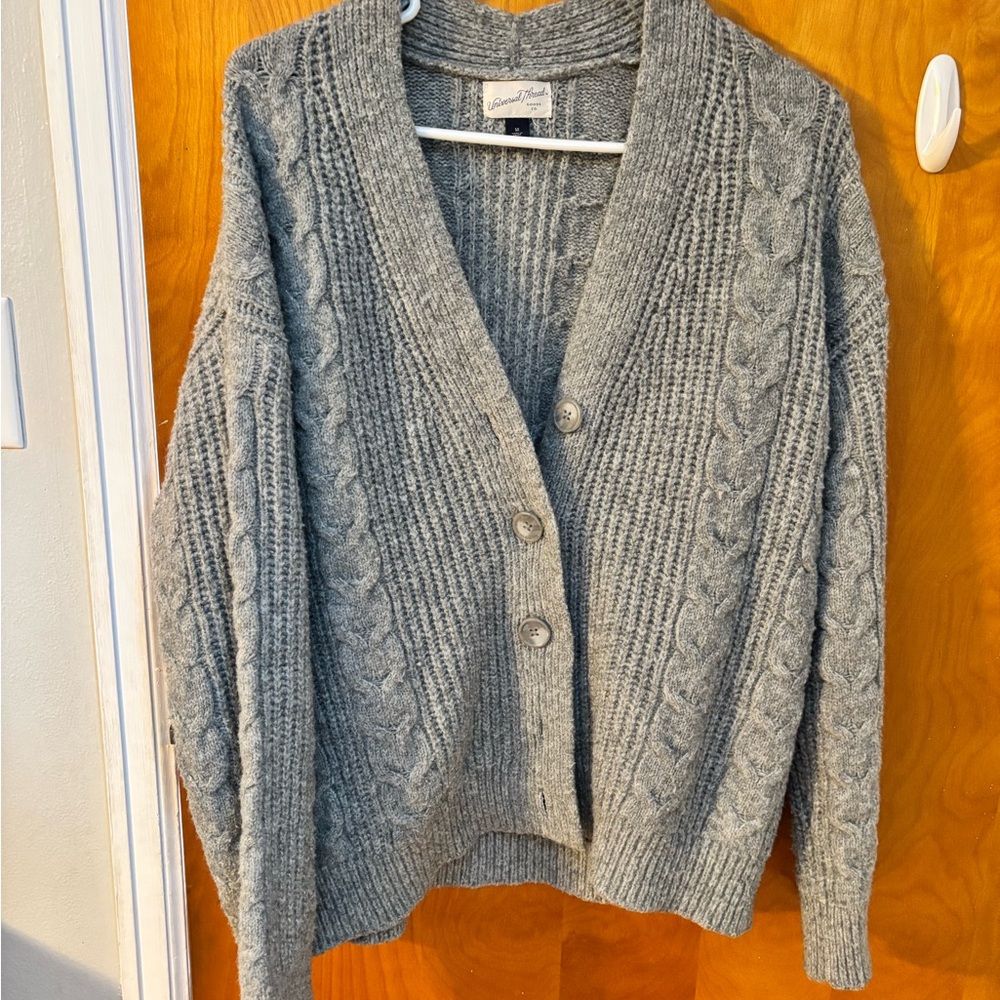 Thick Universal Thread Heather Gray Cable Cardigan -Medium